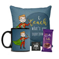 I Teach You Coffee Mug, Cushion Cover & Chocolate Teacher Combo