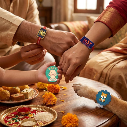 Dashing Bhai & Hot Bhabhi Family Rakhi with Kids Rakhi - Combo of 4