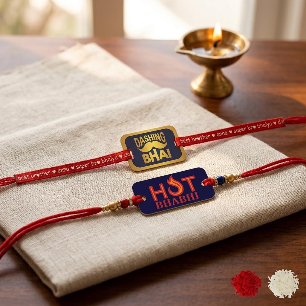 Dashing Bhai & Hot Bhabhi Family Rakhi with Kids Rakhi - Combo of 4