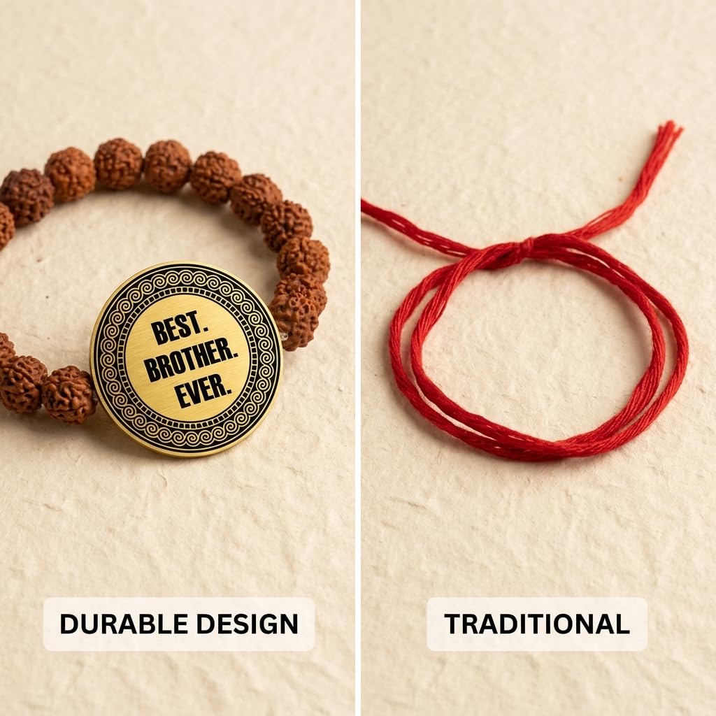 YaYa cafe Men's Raksha Bandhan Best Brother Ever Engraved for Brother Rudraksha Bracelet