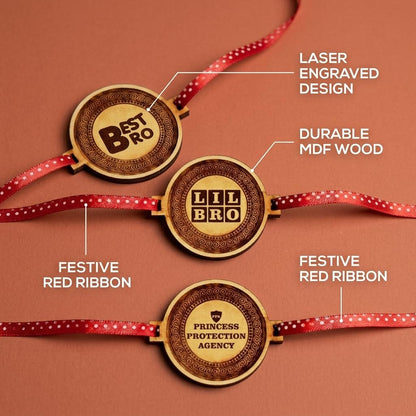Engraved Rakhi Combo for Brothers - Best Bro, Lil Bro & Princess Set of 3