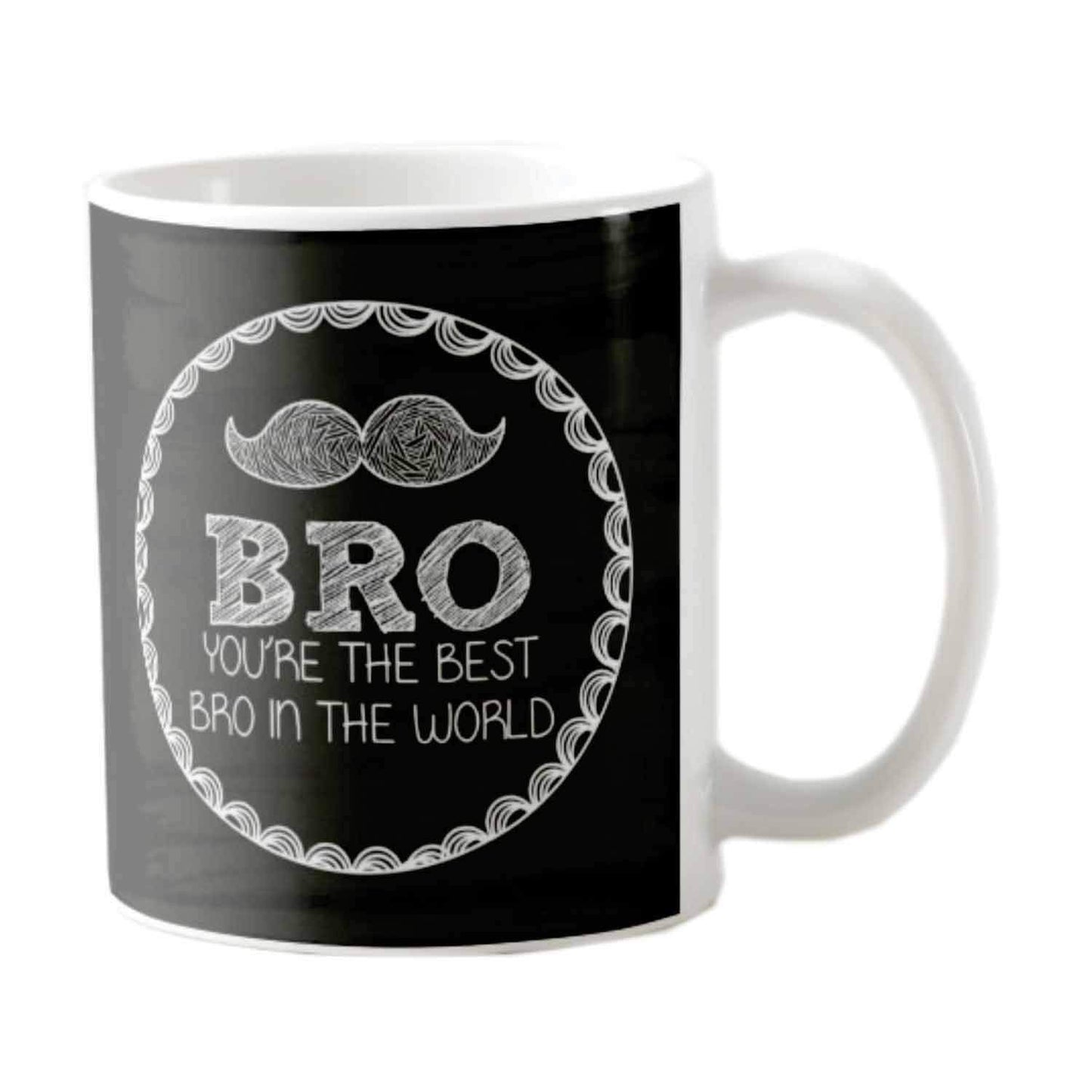 TheYayaCafe Brother Printed Ceramic Coffee Mug Moustache Best Bro in The World Quote 330 ml (11 oz), Birthday Bhai Dooj Raksha Bandhan Gift for Brother, Bros from Sister and Family