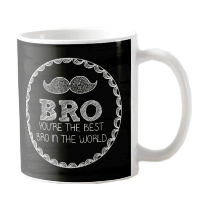 TheYayaCafe Brother Printed Ceramic Coffee Mug Moustache Best Bro in The World Quote 330 ml (11 oz), Birthday Bhai Dooj Raksha Bandhan Gift for Brother, Bros from Sister and Family