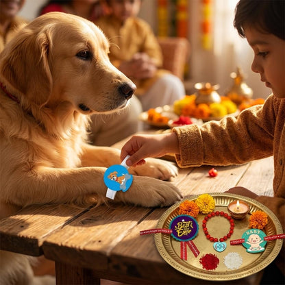 TheYayaCafe Rakhi Combo Set of 4 for Bhaiya, Bhabhi, Kids and Pet, Printed and Beads Rakhi with Roli Tika, Raksha Bandhan Gift for Brother, Sister-in-Law, Children and Pet Lovers