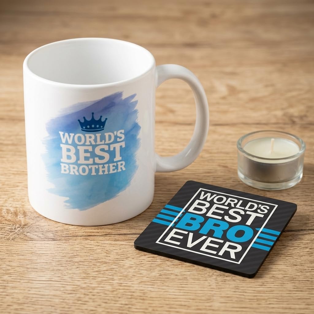 TheYayaCafe Rakhi Gift Combo for Brother, Set of 3 with Ceramic Mug, Acrylic Coaster and Rakhi, 330 ml, Raksha Bandhan, Bhai Dooj, Birthday Gift for Bhai, Brother, Bhaijaan