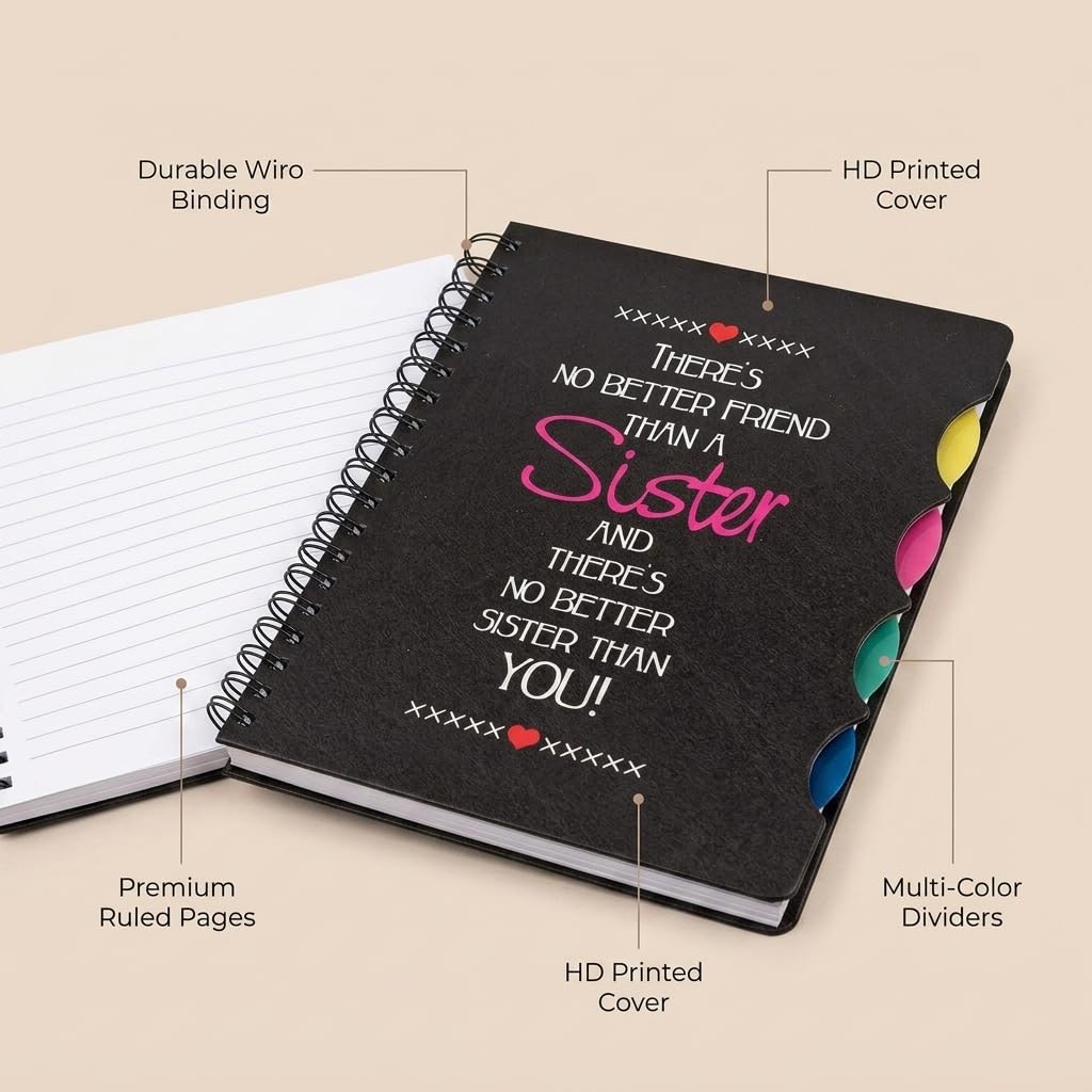 TheYaYaCafe No Better Friend Than Sister Printed Notebook 5x8 Inches — Birthday & Rakhi Gift for Sister, 300 Ruled Pages