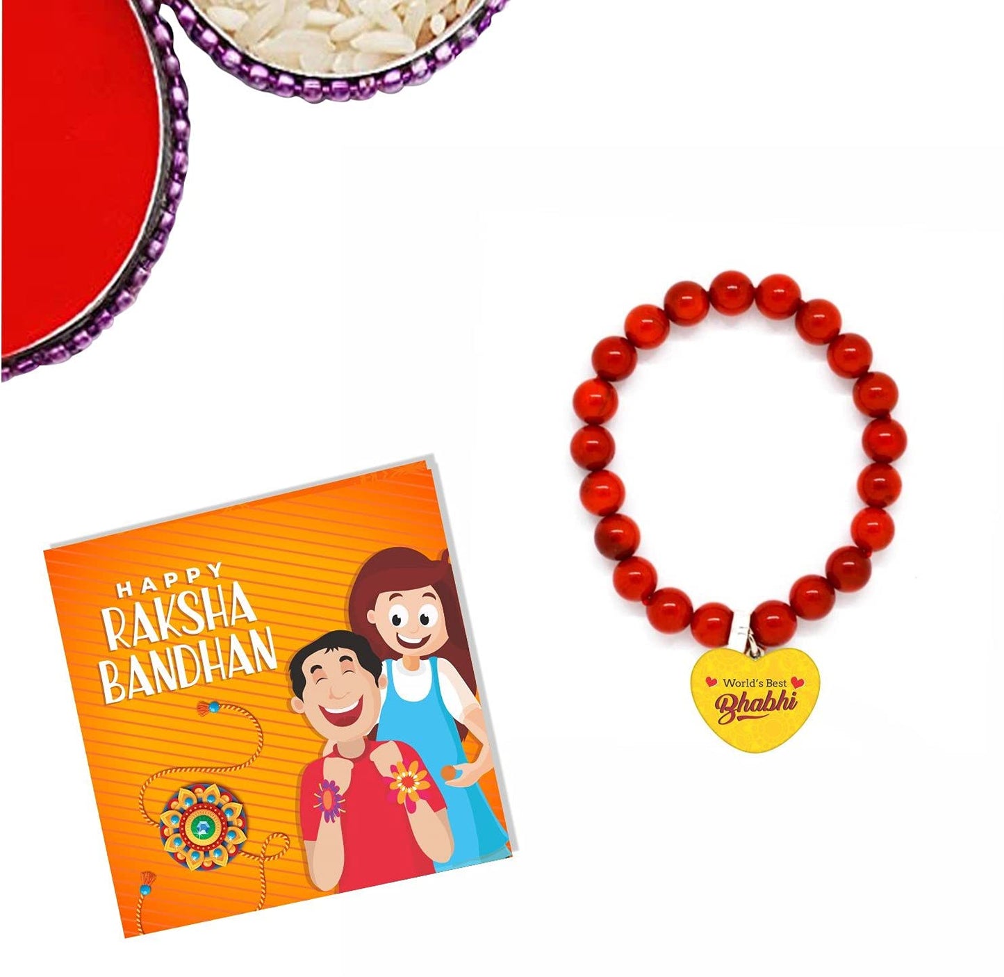 TheYayaCafe Rakhi for Bhabhi Printed Lumba Rakhi Bracelet with Acrylic Dial and Smoky Beads, Raksha Bandhan Gift for Sister-in-Law, Bhabhi, Adjustable Elastic Band