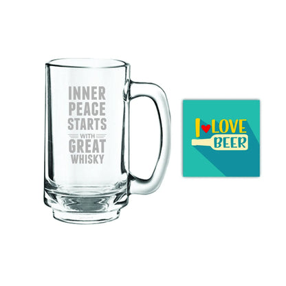 Inner Peace with Great Whiskey Engraved Beer Mug