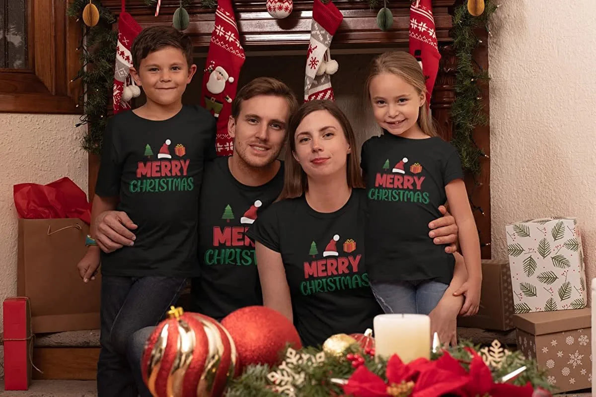 Matching Merry Christmas Printed Family T-Shirts