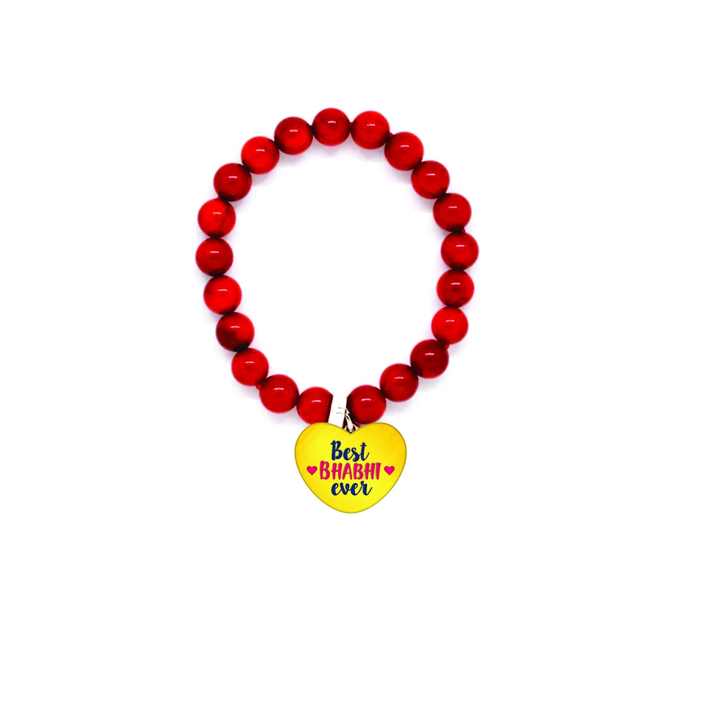TheYayaCafe Rakhi for Bhabhi Printed Lumba Rakhi Bracelet with Acrylic Dial and Smoky Beads, Raksha Bandhan Gift for Sister-in-Law, Bhabhi, Adjustable Elastic Band