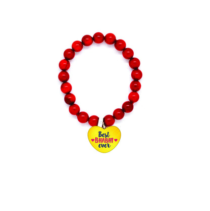 TheYayaCafe Rakhi for Bhabhi Printed Lumba Rakhi Bracelet with Acrylic Dial and Smoky Beads, Raksha Bandhan Gift for Sister-in-Law, Bhabhi, Adjustable Elastic Band