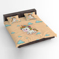 Cute Baby Unicorn Kids Double King Size Bedsheet, 250TC Velvet