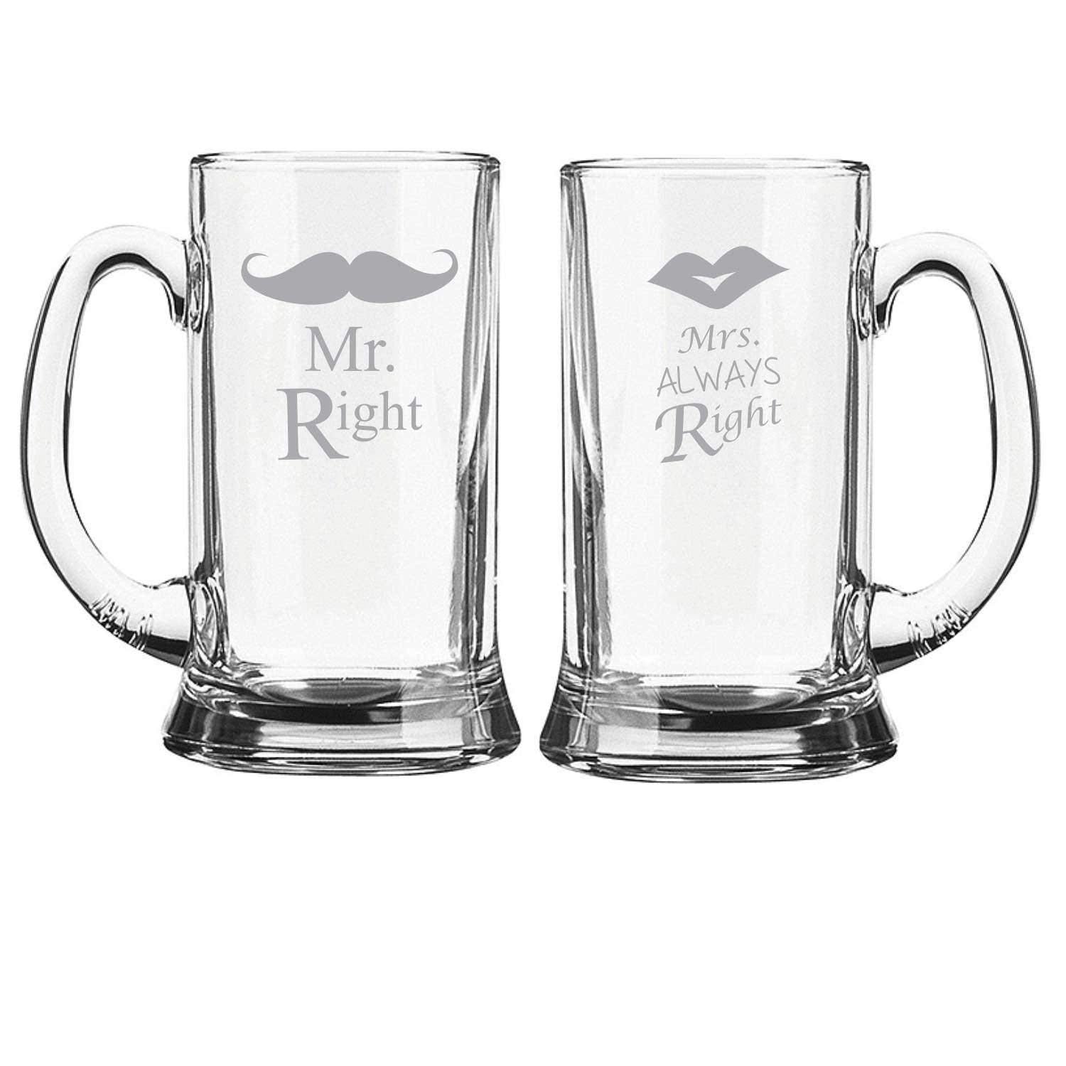Mr. Mrs Right Couple Engraved Beer Mug