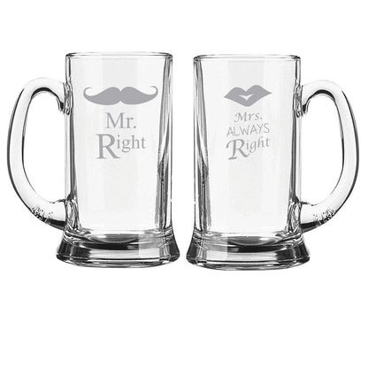 Mr. Mrs Right Couple Engraved Beer Mug