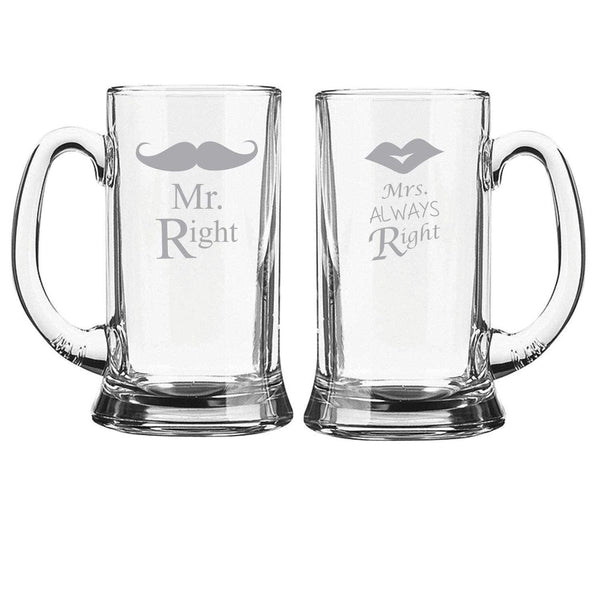 Mr. Mrs Right Couple Engraved Beer Mug