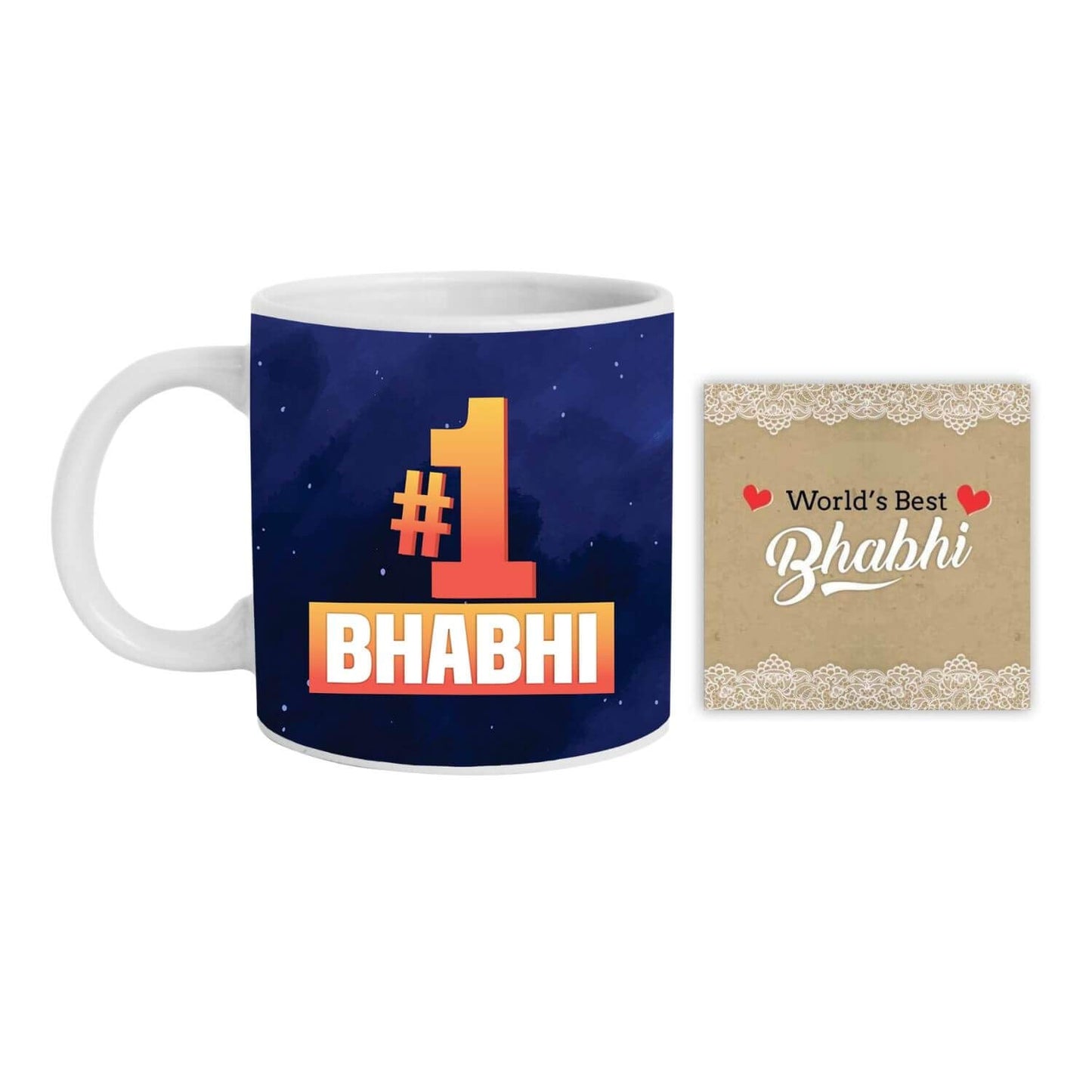 TheYayaCafe Rakhi Sweets Combo for Bhabhi, 1 Hamper Set of 4 - Coffee Mug, Coaster, Gulab Jamun 1 Kg, Printed Rakhi, Raksha Bandhan Gift for Sister-in-Law
