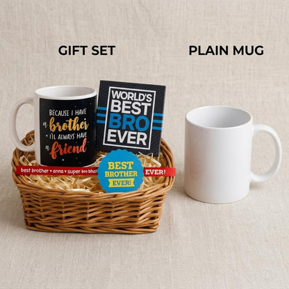 TheYayaCafe Rakhi Gift Combo for Brother Because I Have a Brother I Will Always Have a Friend, Set of 3 Ceramic Mug, Coaster and Rakhi for Raksha Bandhan, Bhai Dooj.