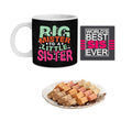 Big Mister To A Little Sister Hamper - Mug, Coaster & Mewa Bites 400g