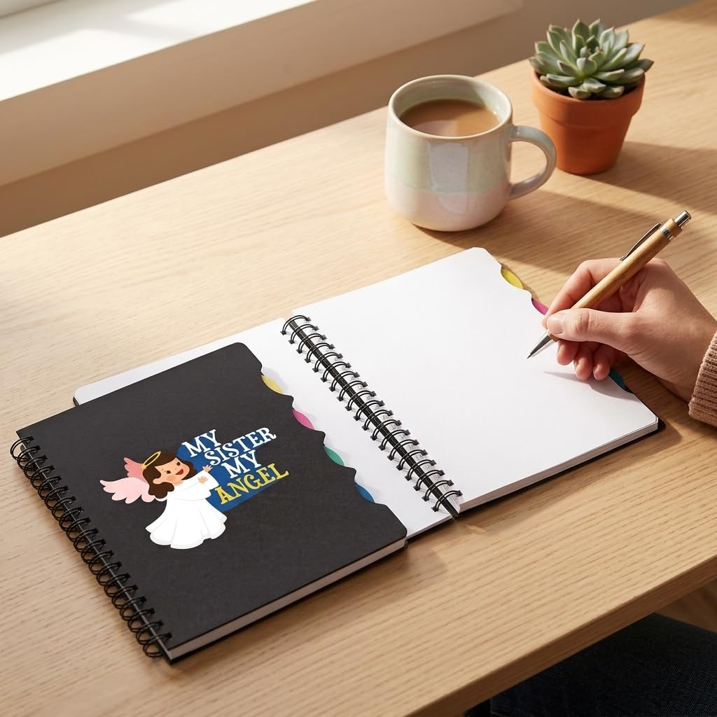 TheYayaCafe Sister Printed Wirebound Notebook My Sister My Angel A5 Size 8.5x6 Inches, 300 Ruled Pages, Didi