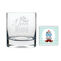 Funny Dad Boss Engraved Whiskey Glass with Coaster