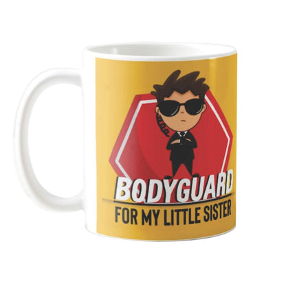 TheYayaCafe Ceramic Coffee Mug and Coaster Combo 'Bodyguard for My Little Sister' 11oz (330ml), Birthday Raksha Bandhan Bhai Dooj Gift for Sister, Behan, Didi from Brother