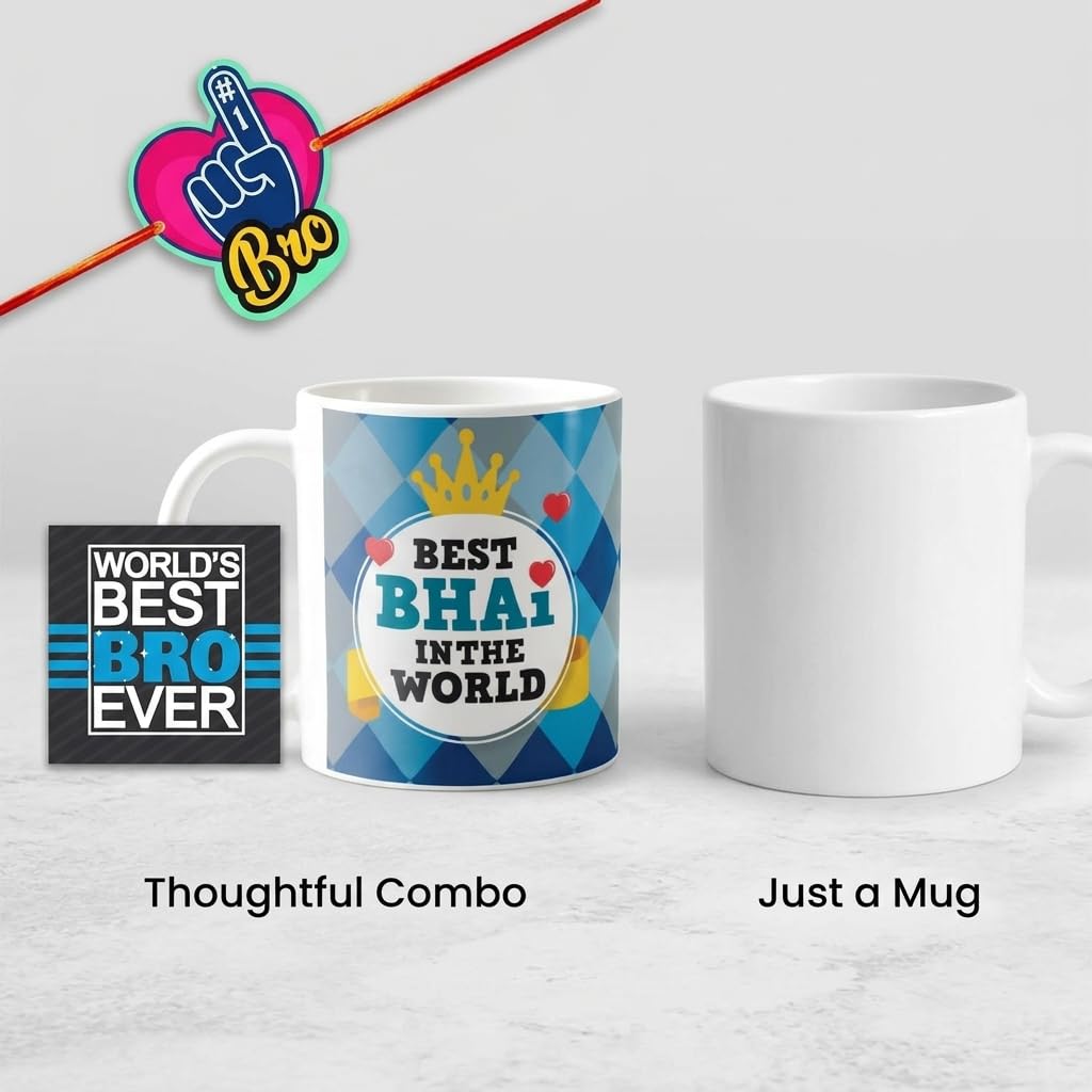 TheYayaCafe Rakshabandhan Gift for Brother, Bhai and Bhaiya, Ceramic Mug Coaster Rakhi Combo Set of 3, Printed Coffee Mug for Rakhi, Raksha Bandhan, Birthday, Bhai Dooj Gifts from Sister
