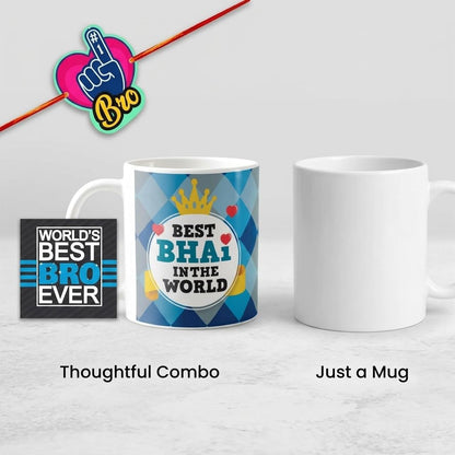TheYayaCafe Rakshabandhan Gift for Brother, Bhai and Bhaiya, Ceramic Mug Coaster Rakhi Combo Set of 3, Printed Coffee Mug for Rakhi, Raksha Bandhan, Birthday, Bhai Dooj Gifts from Sister