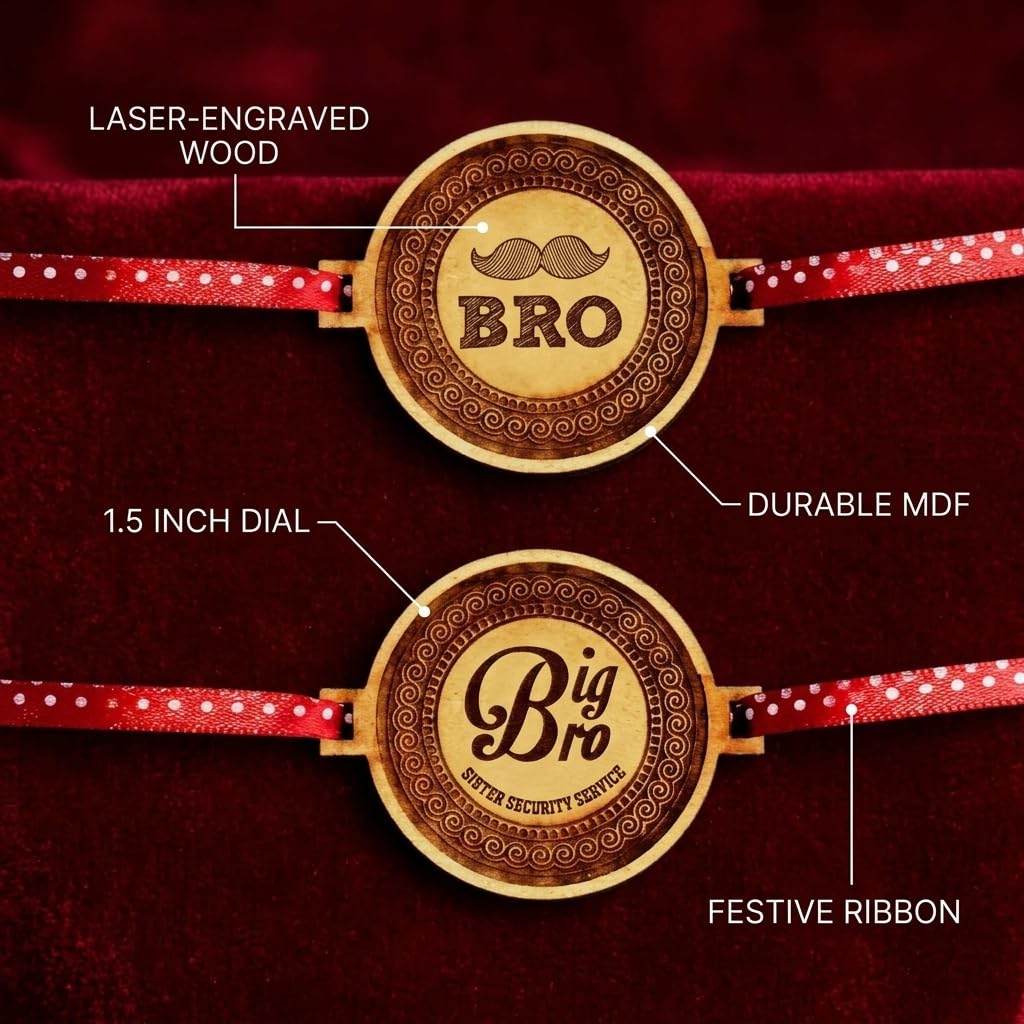 TheYayaCafe Wooden Moustache Rakhi for Brother with Roli Tika, Combo Set of 2 Engraved Rakhi for Raksha Bandhan, Bhai Dooj, Birthday Gift for Big Bro, Bhaiya, Bhaijaan from Sister