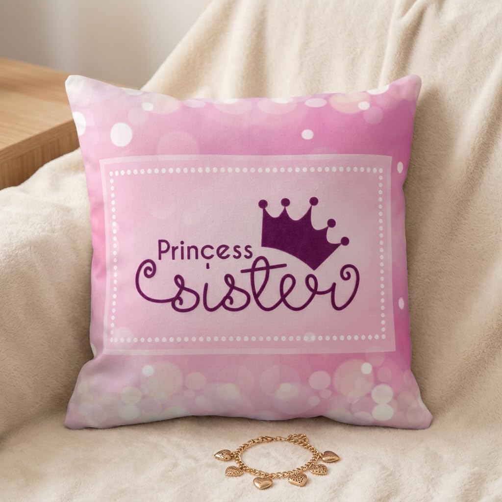 TheYayaCafe Sister Printed Cushion Cover Princess Quote Design 12x12 Inches (30x30 cm) 200TC Cotton, Raksha Bandhan Birthday Bhai Dooj Gift for Sis, Behen, Didi from Brother and Family