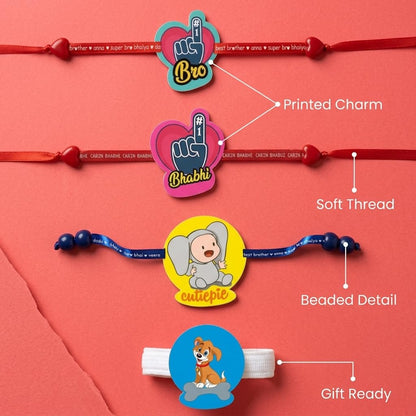 No.1 Bro & No.1 Bhabhi Family Rakhi with Kids Rakhi - Blue Ribbon Combo of 3