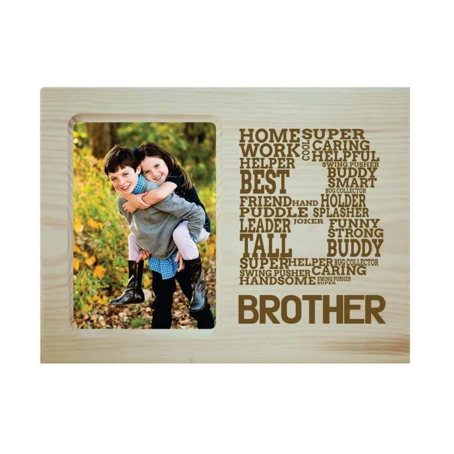 Brother Word Art Engraved Wooden Photo