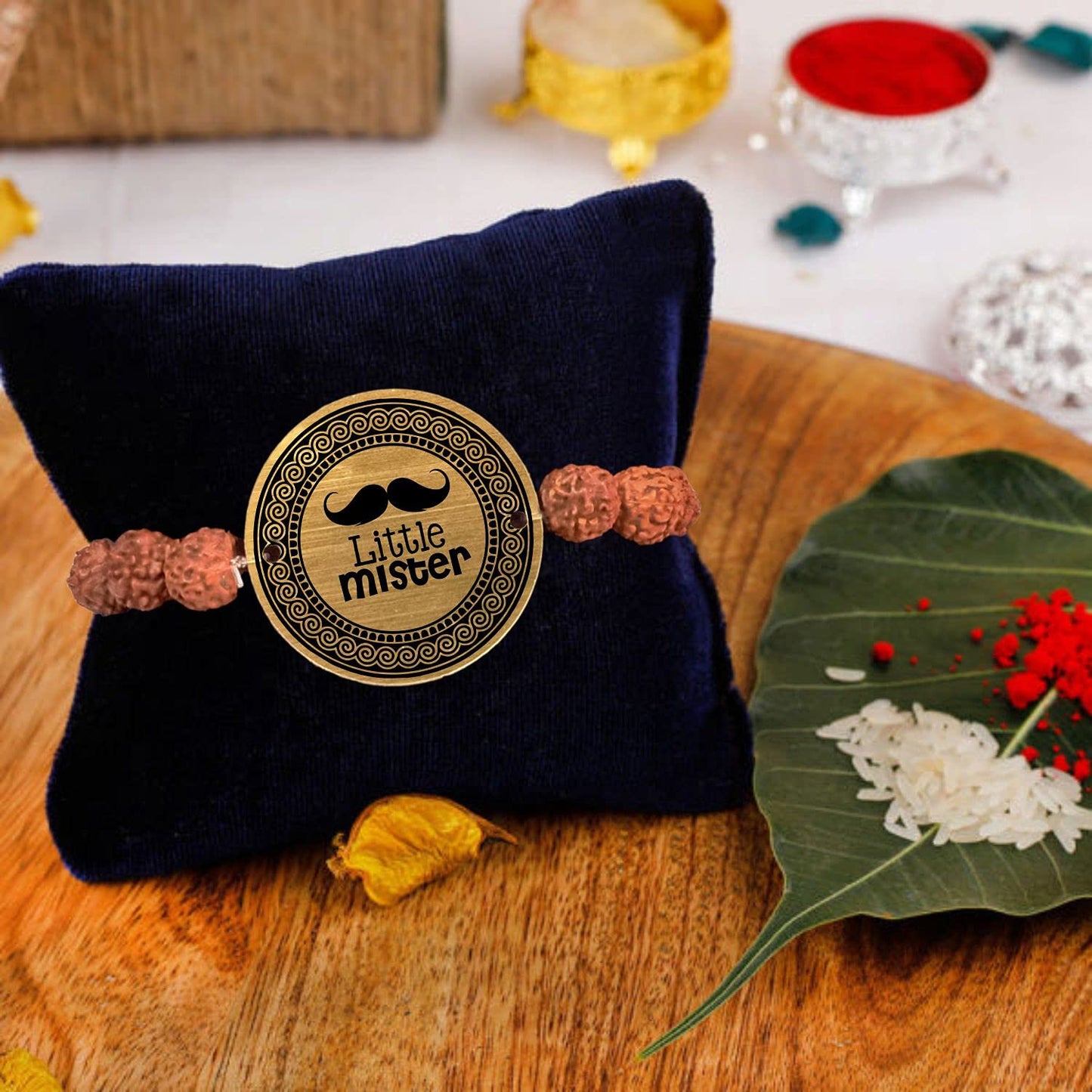 TheYaYaCafe Raksha Bandhan Gifts Little Mister Engraved Rudraksha Bracelet for Brother