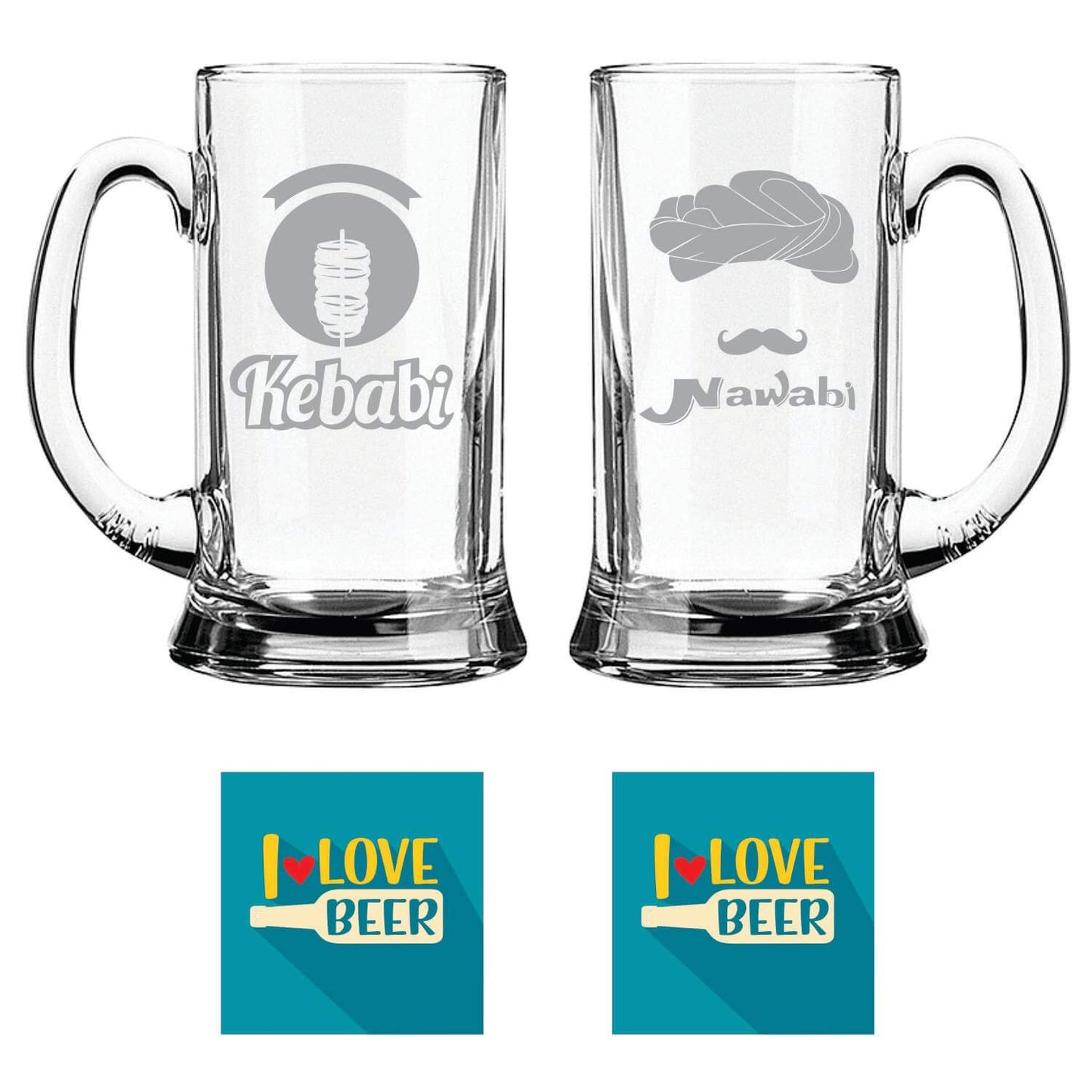Kebabi Nawaabi Hindi Engraved Beer Mugs