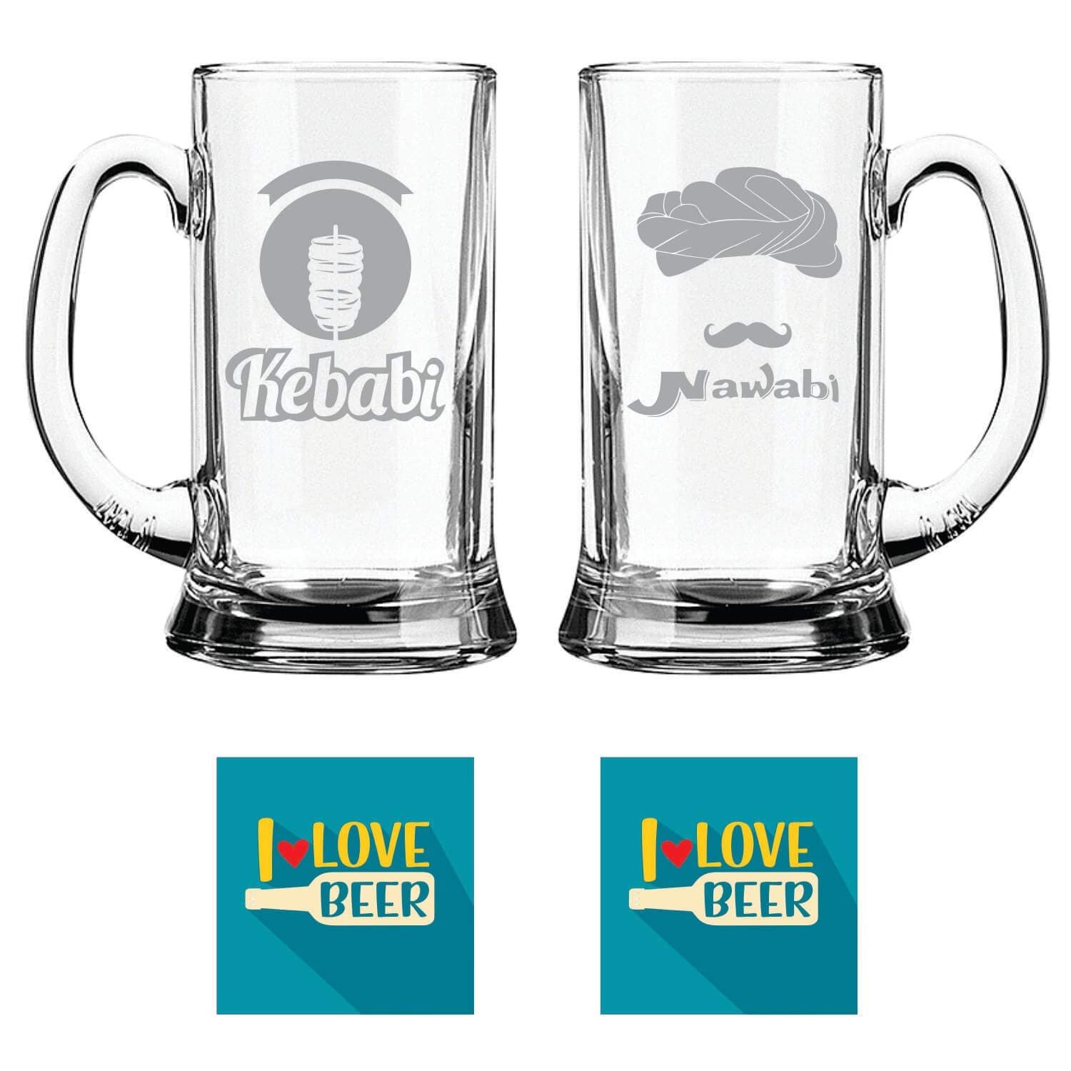 Kebabi Nawaabi Hindi Engraved Beer Mugs