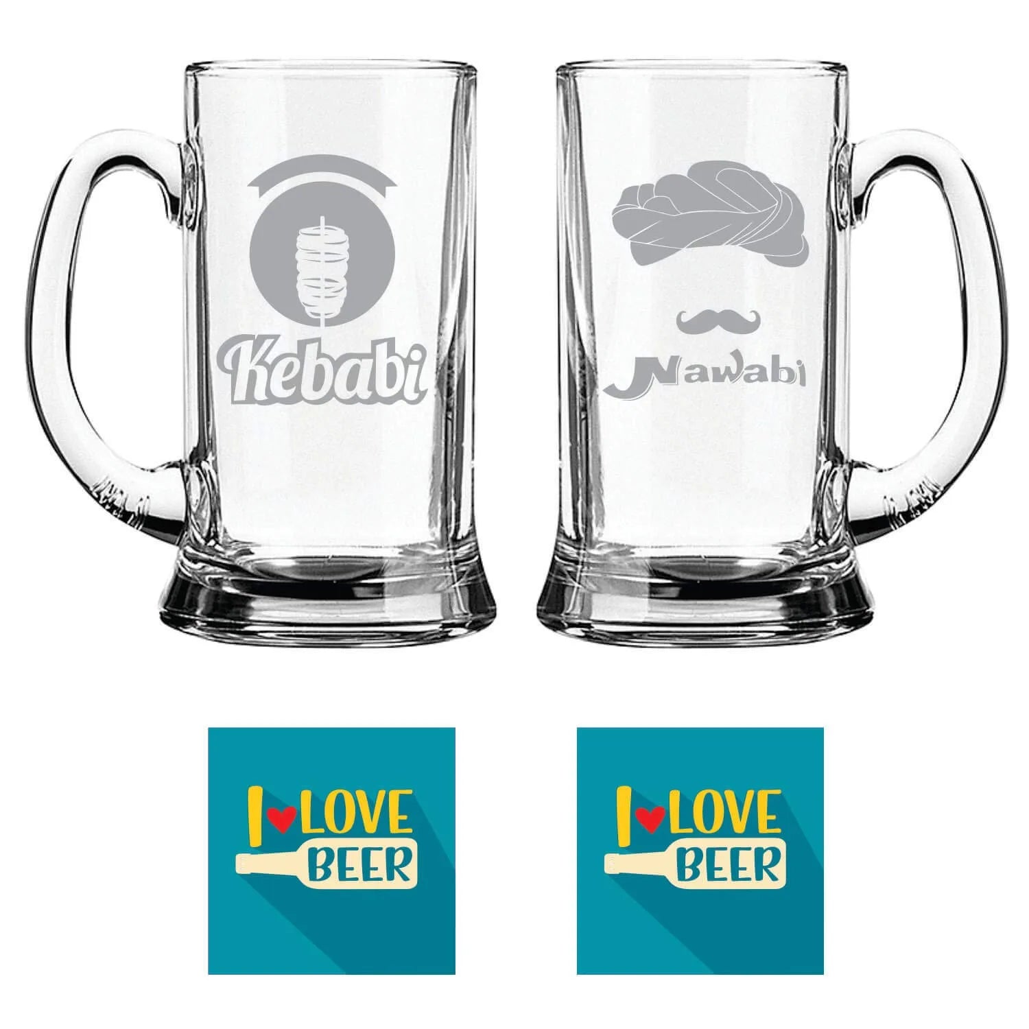 Kebabi Nawaabi Hindi Engraved Beer Mugs