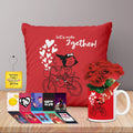 Birthday Gift Hamper for Partner - Mug, Cushion Cover, Roses & Keychain Set