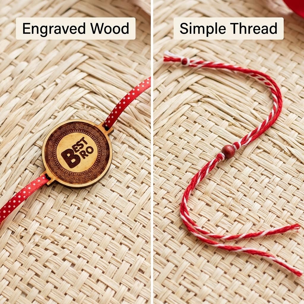 TheYaYaCafe Wooden Rakhi for Brother Set of 6 Engraved MDF Rakhi with Quote, Raksha Bandhan Gift for Bhai, Brother, Bhaiya from Sister