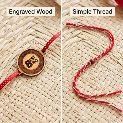 TheYaYaCafe Wooden Rakhi for Brother Set of 6 Engraved MDF Rakhi with Quote, Raksha Bandhan Gift for Bhai, Brother, Bhaiya from Sister