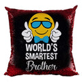 World's Smartest Brother Sequins Cushion Cover 24x24 - Rakhi Gift