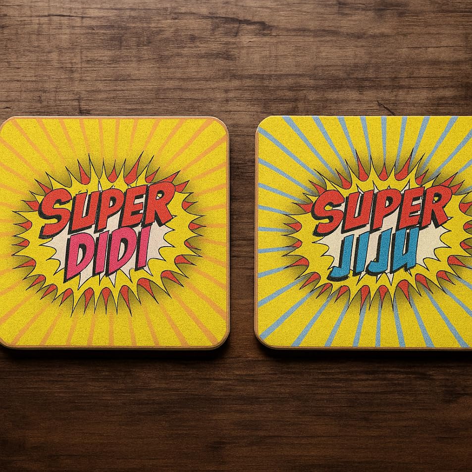 TheYaYaCafe® Rakhi Gift for Didi Jiju | Super Didi Jiju Combo | Set of 6 with 2 Coffee Mugs, 2 Cushion Covers & 2 Coasters | Rakhi Gift Hamper for Sister and Brother-in-Law