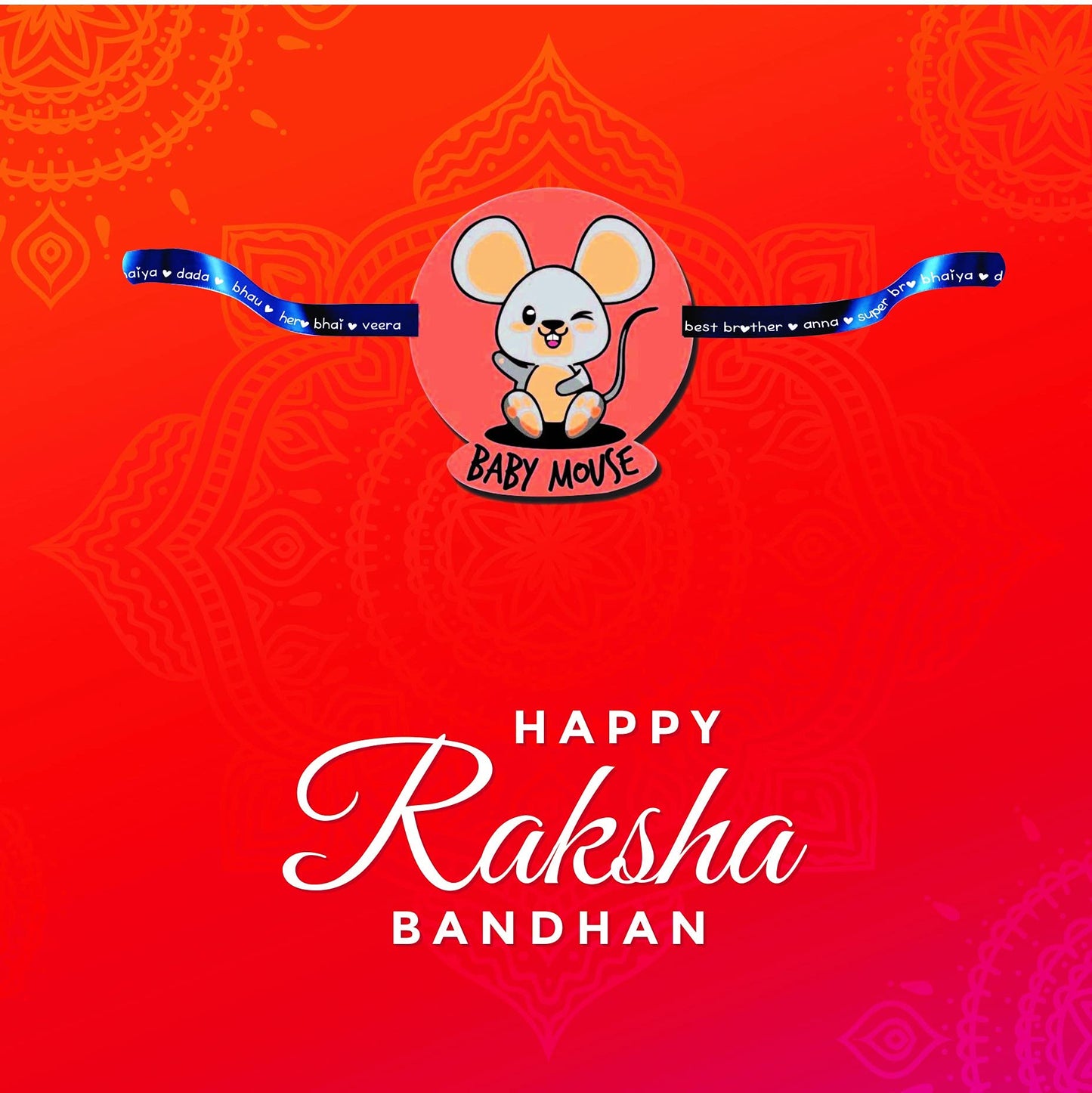 TheYayaCafe Printed Acrylic Rakhi for Baby Brother, Cute Mouse Design One Size, Raksha Bandhan Gift for Infant Toddler Boys from Sister, Birthday Festive Rakhi for Kids