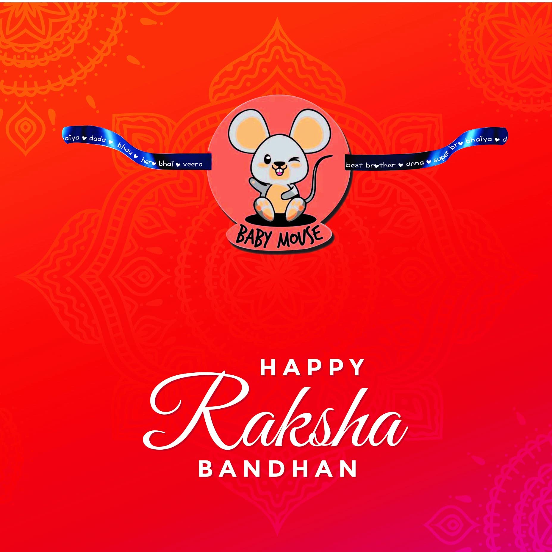 TheYayaCafe Printed Acrylic Rakhi for Baby Brother, Cute Mouse Design One Size, Raksha Bandhan Gift for Infant Toddler Boys from Sister, Birthday Festive Rakhi for Kids