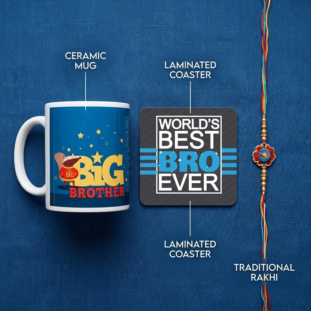 TheYaYaCafe® Rakshabandhan Gift for Brother |Big Brother Rakhi Gift Combo | Set of 3 | Mug, Coaster & Rakhi for Brother