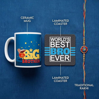 TheYaYaCafe® Rakshabandhan Gift for Brother |Big Brother Rakhi Gift Combo | Set of 3 | Mug, Coaster & Rakhi for Brother