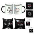 Coffee Mug Combo for Mom & Dad - Mr Right Mrs Always Right with Cushion &