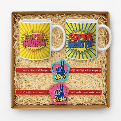 TheYayaCafe Rakhi Gifts for Bhaiya Bhabhi Combo Set of 4 with 2 Printed Coffee Mugs and 2 Designer Rakhis, Raksha Bandhan Hamper for Brother and Sister-in-Law