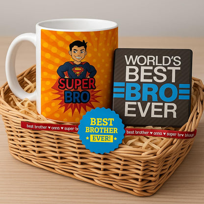 TheYayaCafe Rakhi Gift for Brother Super Bro Combo Set of 3 (Ceramic Mug, Coaster & Rakhi), Brother, Bhai Dooj, Birthday