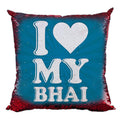 I Love My Bhai Sequins Cushion Cover 16x16 - Rakhi Gift