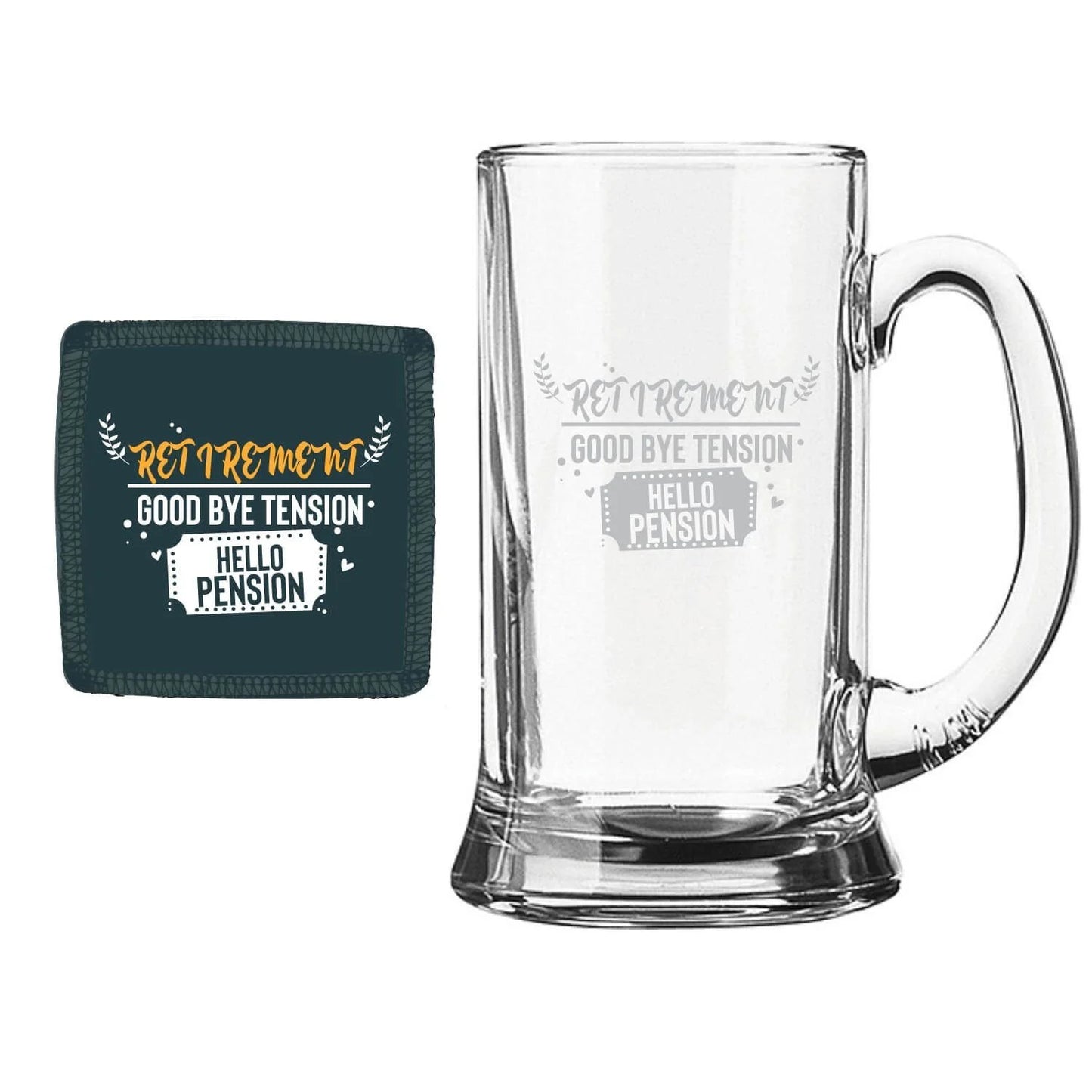 Retirement Good Bye Tension Hello Pension Engraved Beer Mug