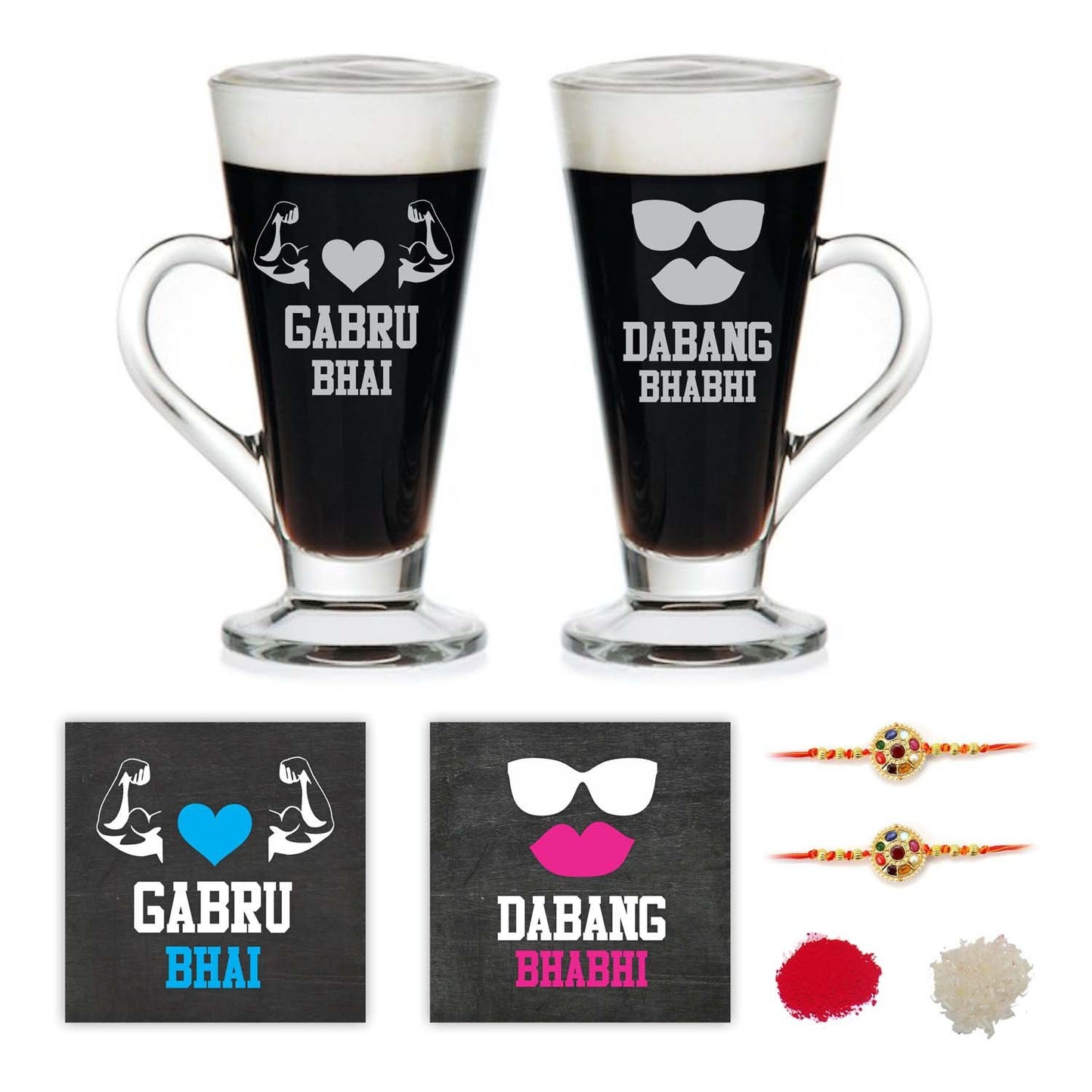 YaYa cafe Rakhi Gifts for Bhaiya Bhabhi Couple Tea Mugs/Cups Set - Gabru Bhai Dabang Bhabhi with Rakhi